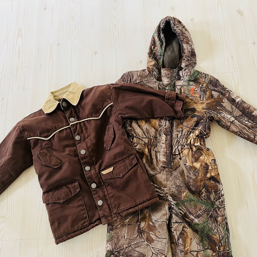 Lot of Boys Powder River Outfitters coat 4T and Browning cami suit 4T